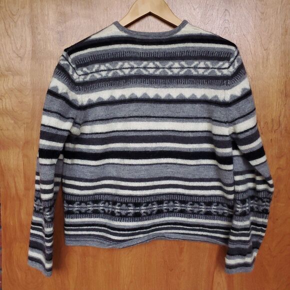 Karen Scott Cardigan Sweater Size L HOLES Gray 100% Wool Striped Button Up FLAWS - Picture 6 of 11